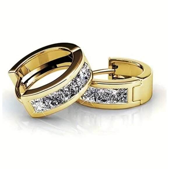 Simple Sparkling Gold Cubic Zirconia Hoop Earrings - Picture 3 of 6